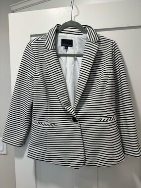 Cynthia Rowley Black and White Striped Single-Button Blazer